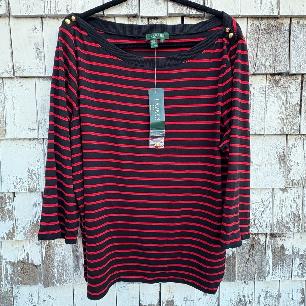 Ralph Lauren Black and Red Striped Blouse
